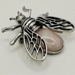 Rose Quartz Stone Bee Brooch Necklace Pendant
